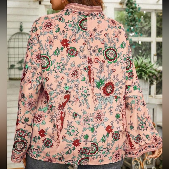 Boho Floral Print Long Sleeve Top Blouse Shirt - Picture 2 of 5